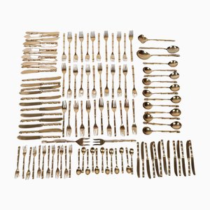 Hollywood Regency Cutlery Set in Brass Faux Bamboo, 1970s, Set of 114