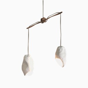 Maat Hanging Light in Walnut and Wire by Dace Sūna