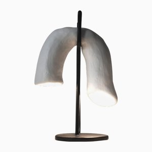 Gypsus №4 Table Lamp in Oak with Brass and Wire by Dace Sūna