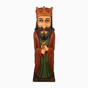 King Statue Bottle Holder in Carved Wood, 1970s