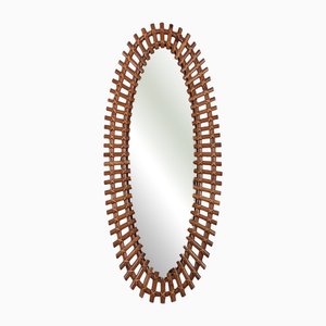 Vintage Oval Bamboo Mirror, 1960s