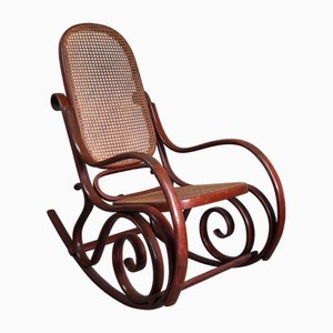 Vintage Italian Bentwood Rocking Chair with Vienna Straw, 1920s