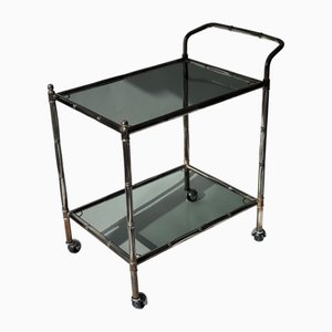 Neo-Classical Serving Trolley in Silver-Plated and Bamboo Effect Metal from Maison Baguès, 1930s
