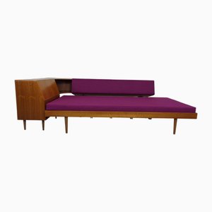 Sofá cama alemán Mid-Century moderno de nogal, años 50