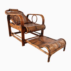 Silla de jardín Mid-Century moderna de ratán y bambú, años 50