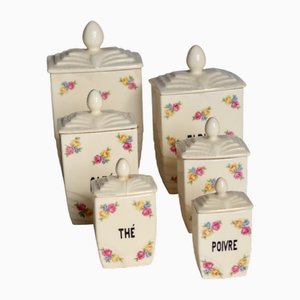 Vintage Earthenware Spice Jars with Floral Fruit Pattern, 1950s, Set of 6