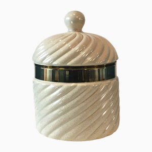 Vintage Ice Bucket in Ceramic and Gilt Brass by Tommaso Barbi, 1970s
