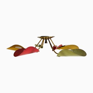 Moderne Mid-Century Deckenlampe aus perforiertem Metall & Messing von Mathieu Matégot, 1950er