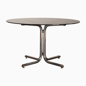 Runder Italienischer Esstisch aus Chromstahl & Glas, 1970