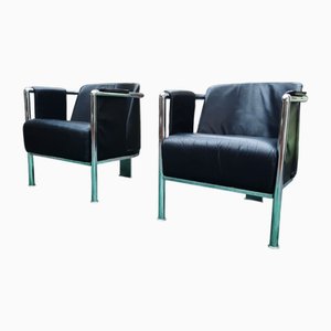 Vintage Italian Club Chairs in Leather, 1980s, Set of 2