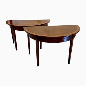 Grandes Tables Console George III Demi Lune Antiques en Acajou Figuré, 1800, Set de 2