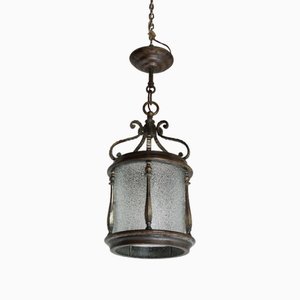 Antike Bronze Flur Laterne aus Strukturiertem Glas, 1890er