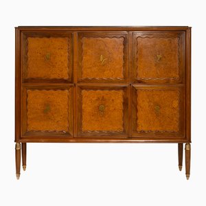 Vintage Italian Highboard in Walnut and Birch Burl with Green Marble by Paolo Buffa, 1950s