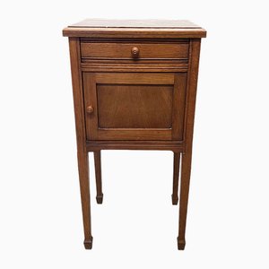 Vintage French Bedside Table in Oak with Marble Top, 1920s
