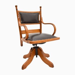 Victorian Swivel Desk Chair in Bentwood and Leather, 1890s