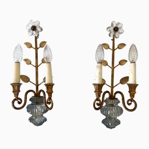 Italienische Vintage Wandleuchten aus Kristallglas & Vergoldetem Metall von Banci Firenze, 1960er, 2er Set