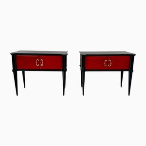 Comodini Art Déco in pergamena rossa e laccata nera, Italia, anni '50, set di 2