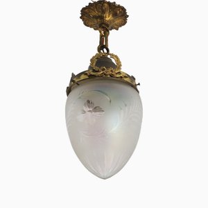 Lámpara colgante francesa antigua de latón dorado, década de 1890