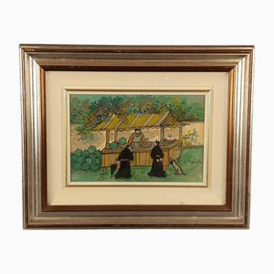 G. Foglietta, Pretini Fruit Market, 20th Century, Oil on Canvas, Framed