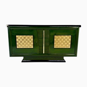 French Art Deco Sideboard in Green Aniline and Gold Leaf Panels, 1930s