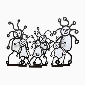 Paul Kostabi, famiglia SPRKL, 2015, Alluminio su faggio