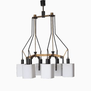 Lampada a sospensione vintage in acciaio smaltato nero per Stilnovo, Italia, anni '50