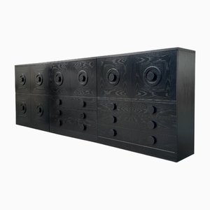 Brutalistische belgische Vintage Schränke aus ebonisiertem Holz, 1970er, 3er Set