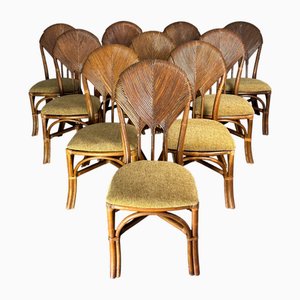 Vintage Pencil Reed and Rattan Bamboo Dining Chairs in the style of Vivai Del Sud, 1960s, Set of 10