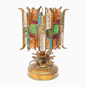 Table Lamp in Wrought Iron and Hammered Murano Glass by Longobard, 1980s