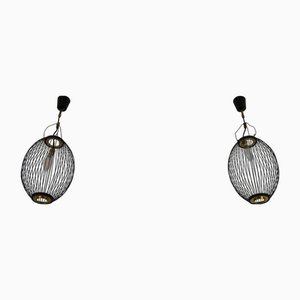 Mid-Century Modern Italian Brass and Metal Pendant Lamps, 1960s, Set of 2