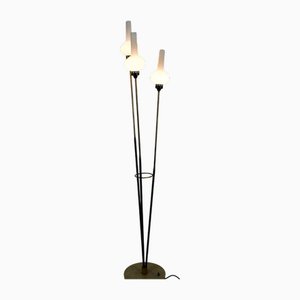 Lampada da terra vintage in ottone e vetro opalino di Stilnovo, anni '60