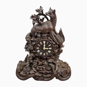 Antique Black Forest Clock Set with Carved Hunting Motifs, 1900