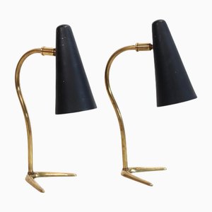 Lampade da comodino vintage nere e ottone, Italia, anni '50, set di 2