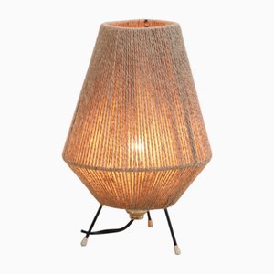 Dreibeinige französische Vintage Tischlampe aus Jute, 1950er