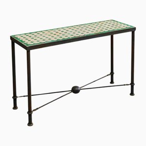 Table Console Art Déco Vintage en Fer Patiné et Carreaux, 1950s