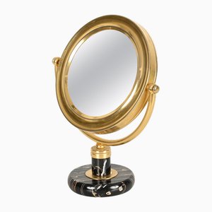 Espejo de mesa italiano vintage de latón y mármol dorado de Gio Ponti, 1950