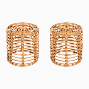 Italienische Mid-Century Modern Rattan & Bambus Hocker von Tito Agnoli, 1960, 2er Set