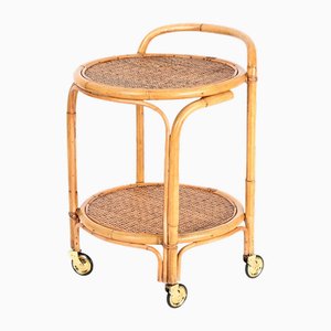 Desserte de Bar Ronde Riviera en Rotin et Laiton par Franco Albini, 1960s