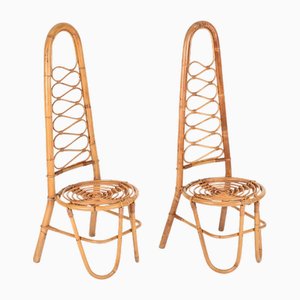 French Riviera Rattan and Wicker High-Back Chairs, Italy, 1960, Set of 2