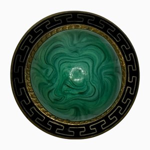 Neoclassical Revival Greek Key Brooch in Malachite and Enamel, 1865