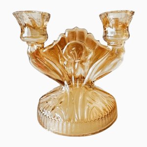 Art Deco Carnival Glass Peach Candlesticks from Jeanette, 1930s, Set of 2