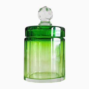Vintage Art Deco Powder Box in Green Faceted Crystal from Baccarat, 1930s