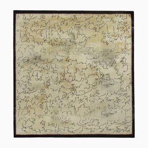 Vintage French Art Deco Square Cream and Gray Rug with Jean Cocteau Motif