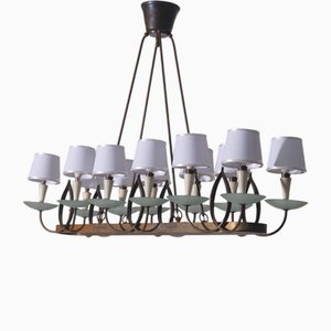 Lustre en Laiton et Verre par Pietro Chiesa pour Fontana Luigi, Italie, 1930s