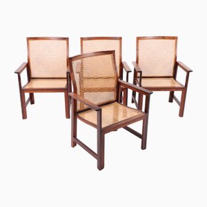 Armchairs in Rosewood with French Cane Seats by Arne Karlsen, 1960s, Set of 4