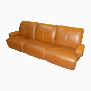 Vintage Three-Seater Sofa in Leather, 1970s, Set of 3