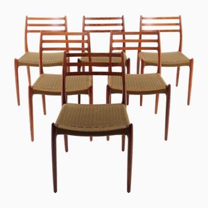 Vintage Modell 78 Esszimmerstühle mit Papierkordel von Niels Otto Møller, 1980, 6er Set