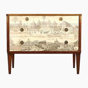 Swedish Gustavian Chest with Illustrations, 1940s