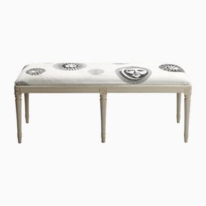 Gustavianische Vintage Sitzbank mit Stoffbezug, 1950er