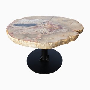 Round Earth Toned Petrified Wood Dining Table by Xyleia Petrified Wood